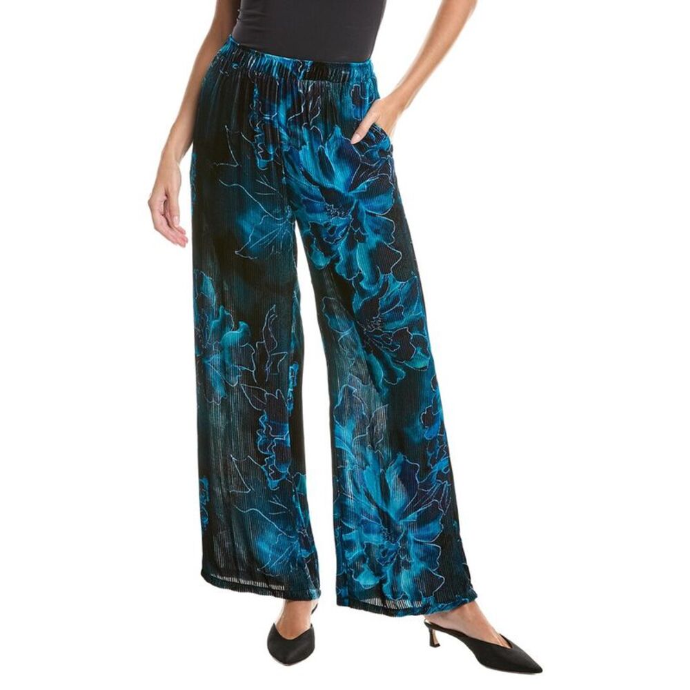 Johnny Was Womens  Corduroy Velvet Wide Leg Silk-Blend Pant, Green